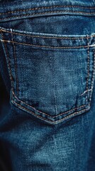 Fototapeta premium Close-up view of stylish denim blue jeans highlighting intricate pocket design details