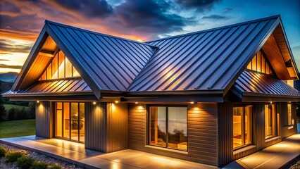 Obraz premium Modern Standing Seam Metal Roof in Residential Architecture with Clean Lines and Durable Materials