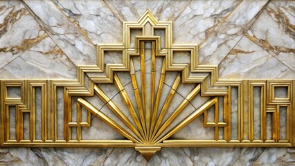 Art deco gold on marble wall of the building Medium Shot