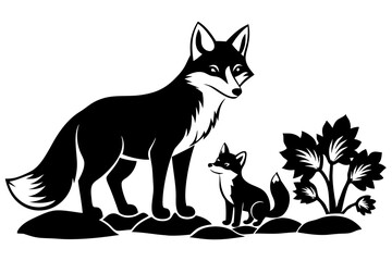 Cute fox vulpes-vulpes small young cubs near den vector illustration