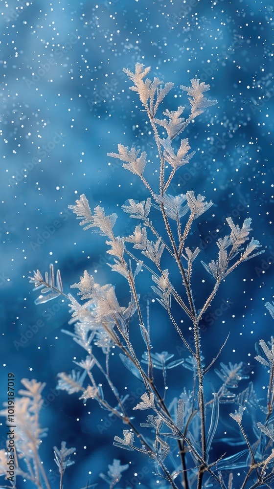 Aufkleber a close-up view of electric blue patterns resembling grass on a window during a winter frost event