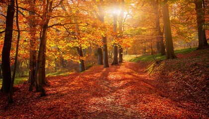 紅葉に染まる森の小道