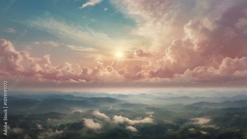 Poster abstract ethereal cloudscape with a soft, dreamy appearance with full frame composition filled with 