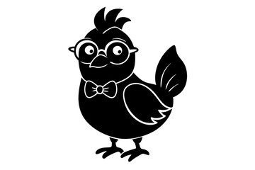 cute little chicken wear glasses vector art illustration 