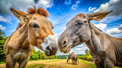 Playful Encounter Between Donkey and Elephant in a Natural Setting Showcasing Animal Interaction