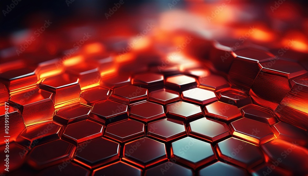 Poster abstract hexagonal pattern with red metallic texture