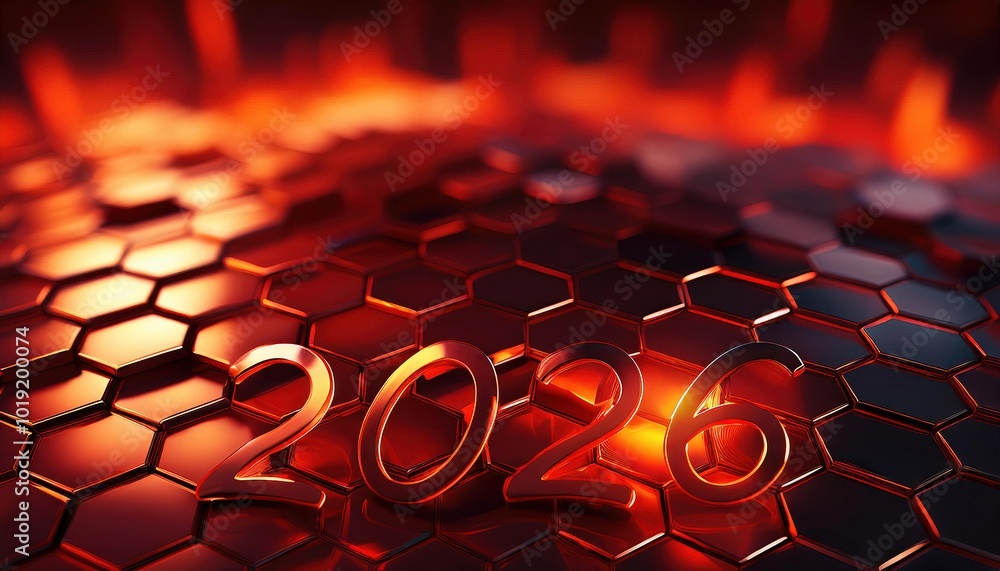 Poster shimmering hexagonal patterns representing 2026