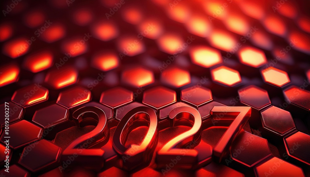 Poster dynamic 2027 visuals with hexagonal patterns