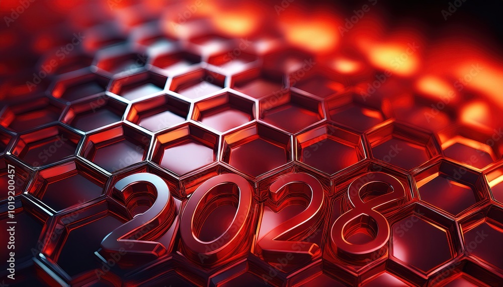 Poster futuristic hexagonal pattern design for 2028
