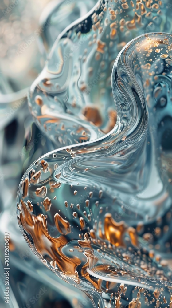Poster close-up view of a textured glass object highlighting reflections and imperfections