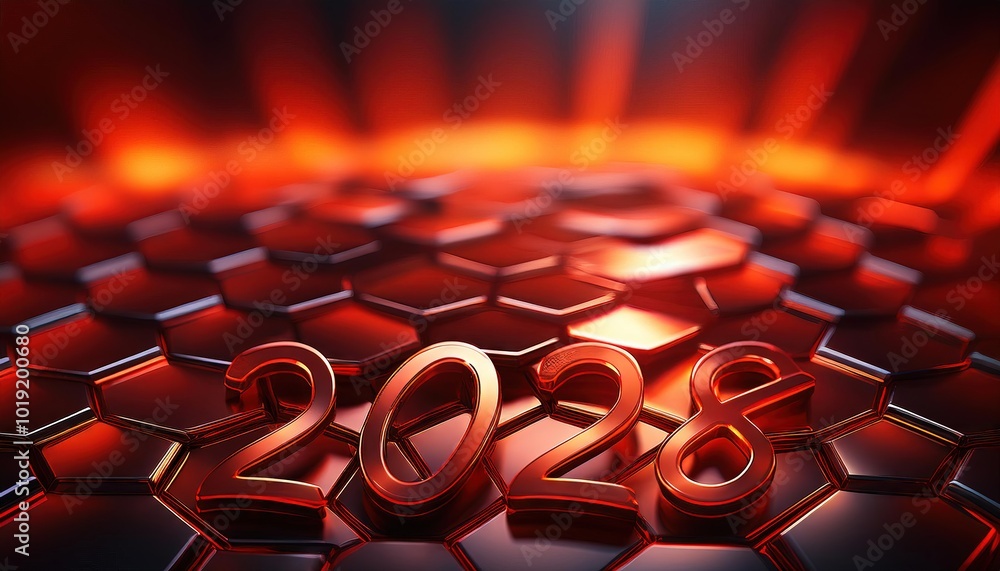 Poster futuristic 2028 numeric design on hexagonal background