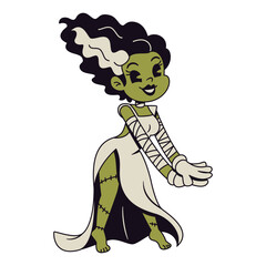 Vector Retro Cartoon Bride Of Frankenstein Character Illustration Isolated
