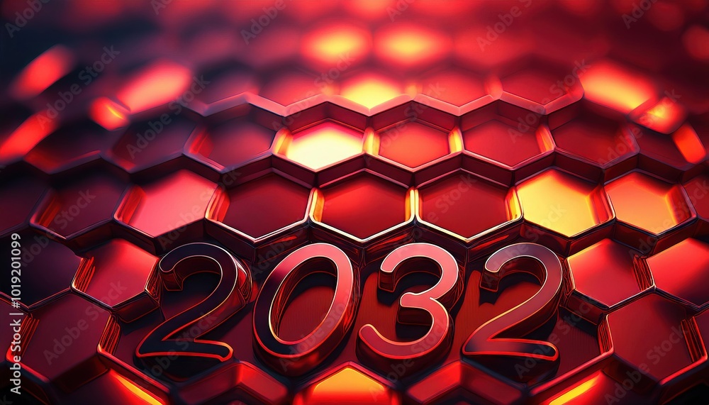 Poster futuristic 2032 design with hexagonal patterns