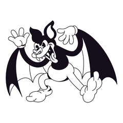 Vector Retro Cartoon Bat Character Halloween Illustration Isolated