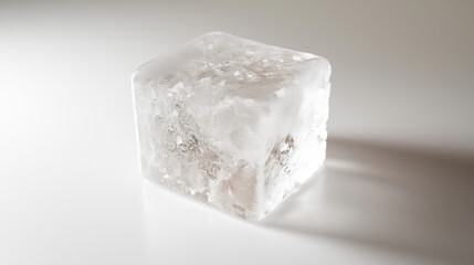 sugar concept image: a single sugar crystal, front view, a single sugar crystal placed in the center of a white, sterile background