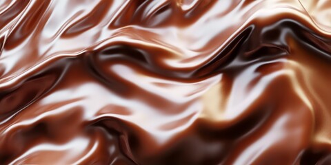 Naklejka premium Close-up of smooth, glossy chocolate texture with rich, flowing swirls, creating a delicious and indulgent visual experience.