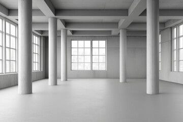 Spacious industrial space with big windows