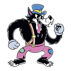Vector Retro Cartoon Wolf Character Halloween Illustration Isolated