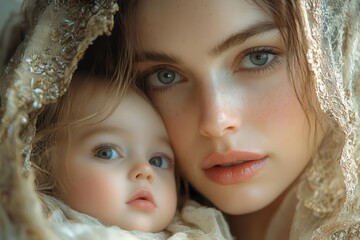 portrait of mary cradling baby jesus embodying the essence of the nativity story rich with emotion and warmth perfect for the christmas season