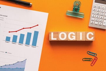 There is wood cube with the word LOGIC. It is as an eye-catching image.