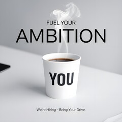 Fuel Your Ambition" hiring poster featuring a coffee cup, perfect for recruitment campaigns
