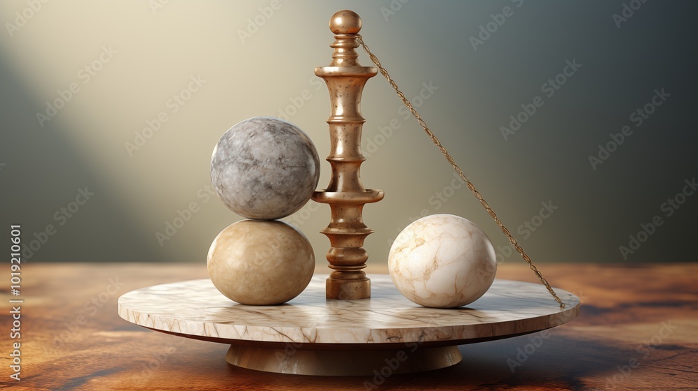 Poster primitive elements in balance . confidence and impossible balance concept . this is a 3d render illu