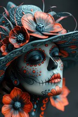 Fototapeta premium Joyful remembrance: happy Dia de los Muertos, heartfelt celebration embracing rich traditions of honoring deceased relatives with elaborate altars, marigolds, cultural festivities.