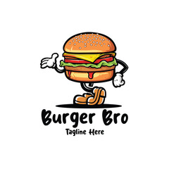 Burger Cartoon Mascot Character Vector Logo Isolated. Best for Food and Beverage Mascot Related Industry
