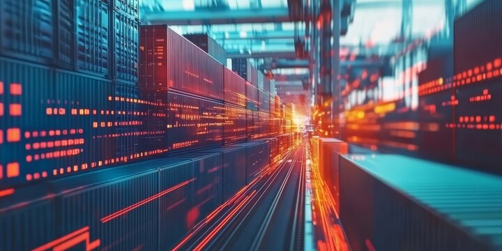 Futuristic server room with glowing data streams and technology grids, showcasing the dynamic energy of modern digital infrastructure.