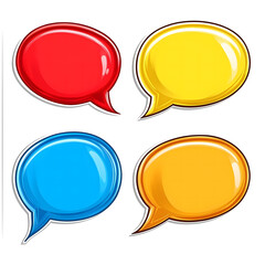 Three empty speech bubbles, vector graphics, simple shapes design, red, blue, and yellow color palette, white background design,