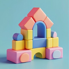 Obraz premium 3D Building Blocks Set Icon: Fun Construction Toys Illustration Logo