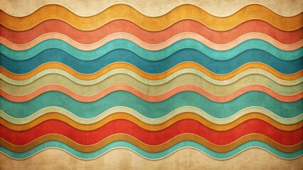 Abstract background with wavy shapes in retro colors on vintage paper texture
