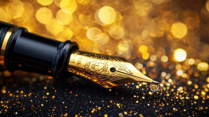 a detailed macro shot of a fountain pens nib ink