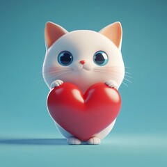 Fototapeta premium 3D Cat with Heart Icon: Symbol of Affection and Love Illustration Logo