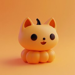 Naklejka premium 3D Cat with Pumpkin Icon: Playful Feline in Autumn Theme Illustration Logo