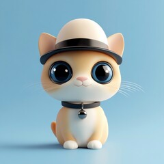 3D Cat with Hat Icon: Feline Dressed in Cute Headwear Illustration Logo