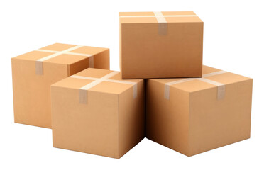 Fototapeta premium PNG stacked moving cardboard boxes, transparent background.