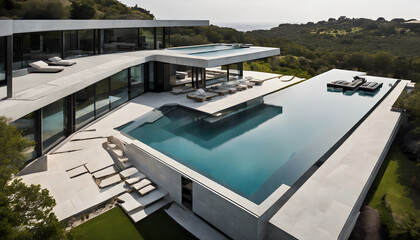 Fototapeta premium Luxurious Modern Home with Infinity Pool and Seamless Horizon Views