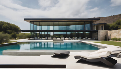 Fototapeta premium Luxurious Modern Home with Infinity Pool and Seamless Horizon Views