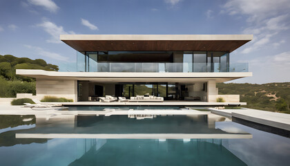 Fototapeta premium Luxurious Modern Home with Infinity Pool and Seamless Horizon Views