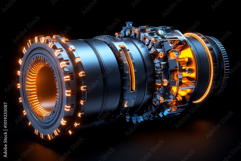 Poster 3d-rendered depiction of reverse engineering a complex mechanical part, with detailed textures and l