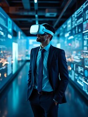 Businessman Engaged in Virtual Reality Experience