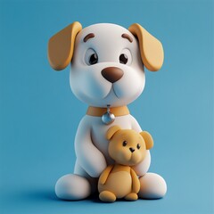 Obraz premium 3D Dog with Stuffed Toy Icon: Cute Pet with Plushie Illustration Logo