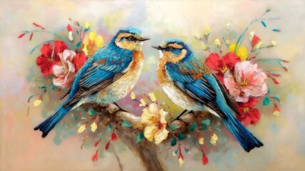 bird on a branch with flowers