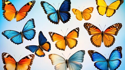 Vibrant Blue Yellow and Orange Butterflies Fluttering in the Sky Generative AI