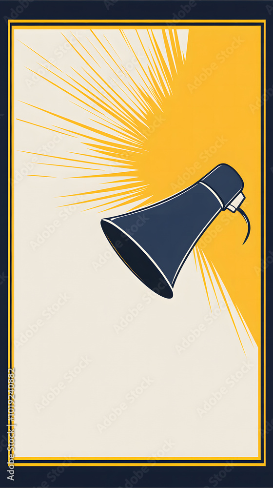 Poster vector graphic with a yellow and navy blue background design and a white space in the middle. the de