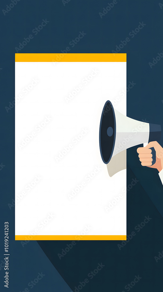 Poster vector graphic with a yellow and navy blue background design and a white space in the middle. the de