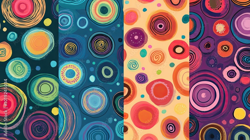Poster bright and playful circle doodles in seamless pattern design generative ai