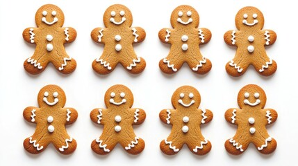 Freshly Baked Gingerbread Men Cookies Arranged on a White Surface Generative AI