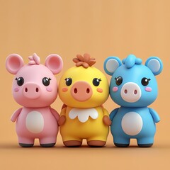 Naklejka premium 3D Toy Farm Animals Icon: Fun and Educational Playset